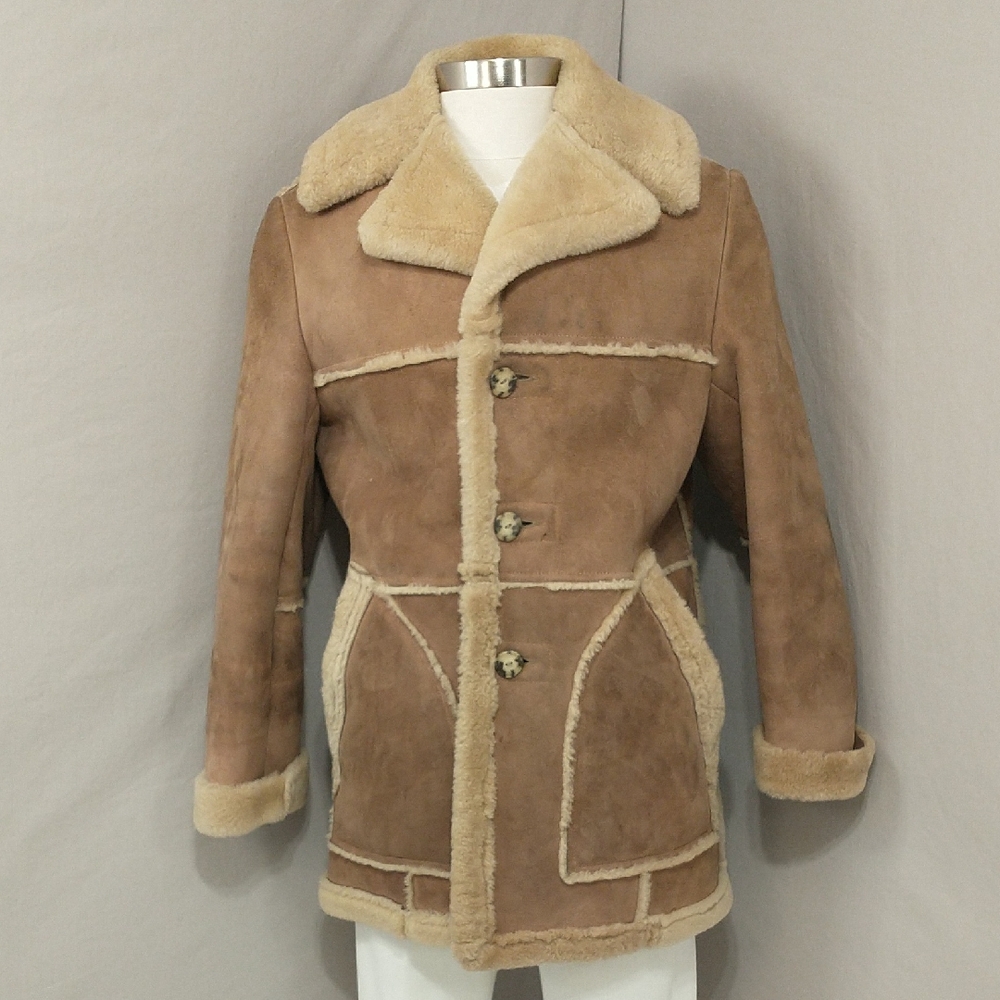 Authentic Shearling Coat Lakeland Lite Suede Leather w Real Wool Fur Interior 40